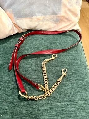 Coach Red Burgundy Leather Long Crossbody Strap With Gold Chain